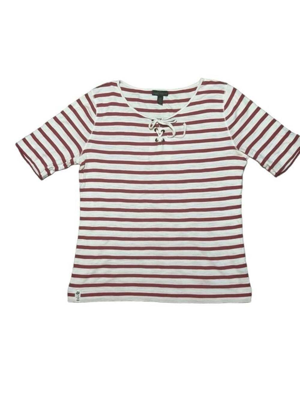 Lauren Jeans Co. Ralph Lauren Red/White Striped Lace-Up Short-Sleeve Top
